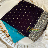 Dark Brown Blue Double Shaded Chiffon Saree -VS1831